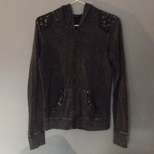 T party acid wash grey rhinestone hoodie small